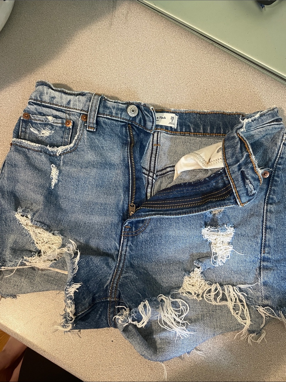 Abercrombie and Fitch  Distressed Blue Denim Shorts